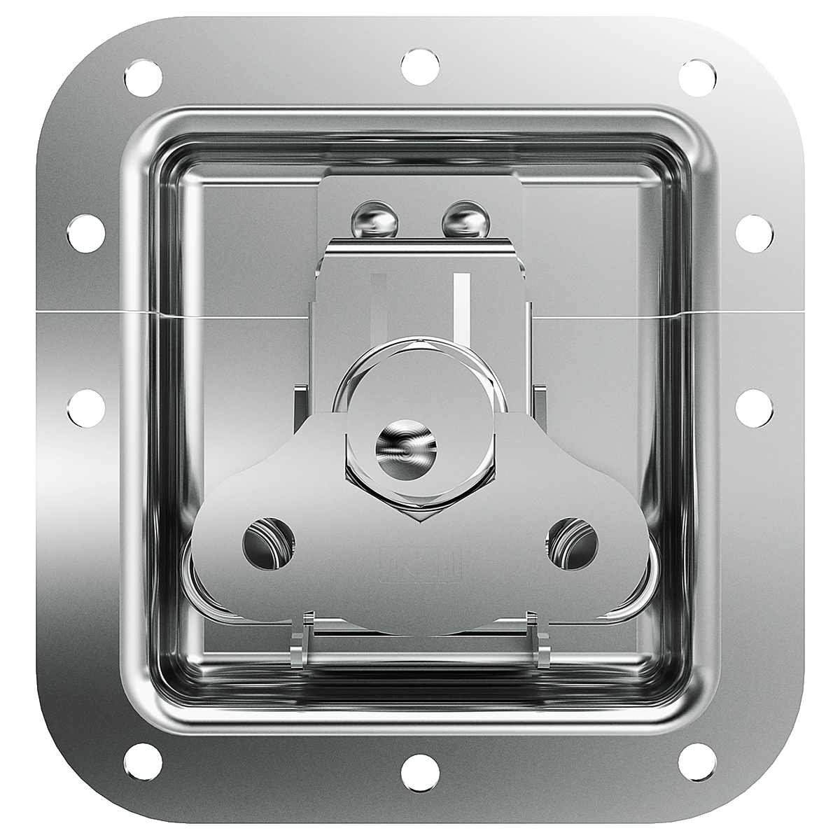 view of recessed twist catch showing flush-mount handle