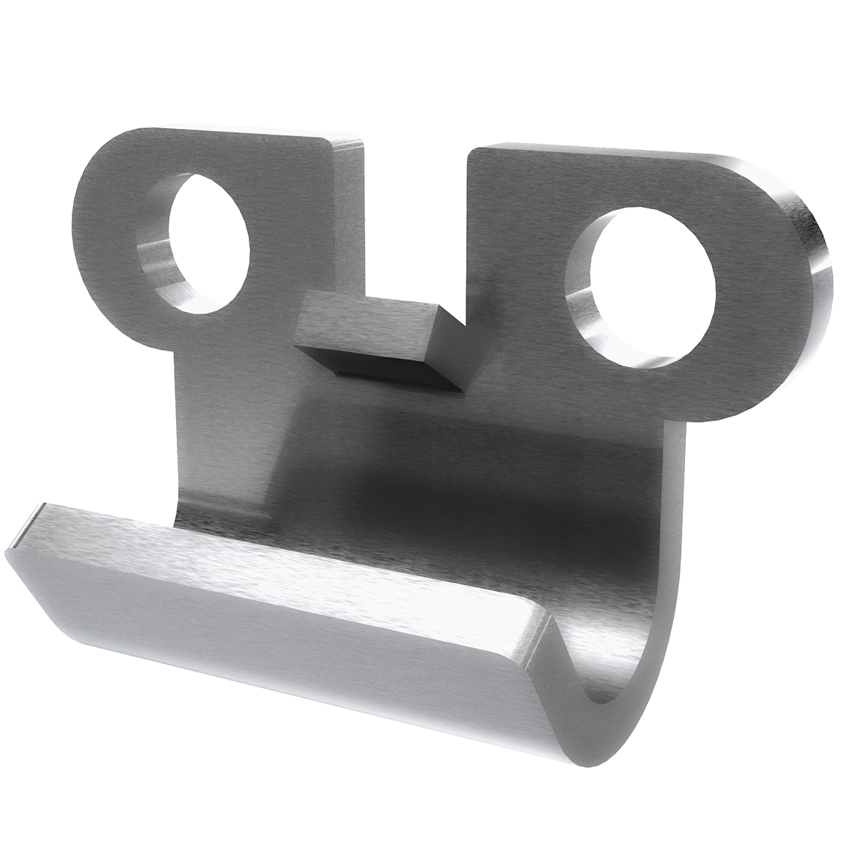 angled view of stainless steel strike with guide tab