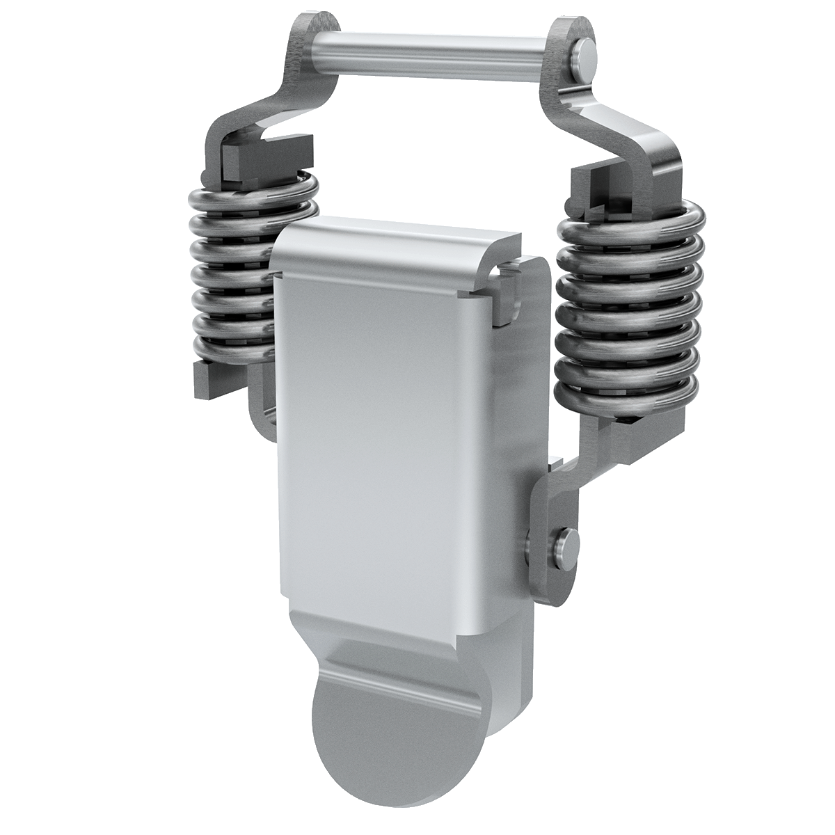 angled view of compression spring latch with exposed coil spring