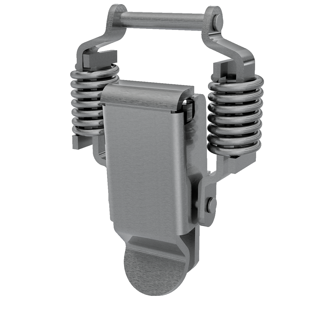 angled view of stainless steel external spring draw latch