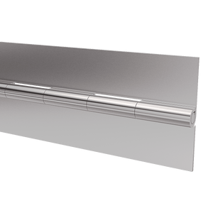 Stainless steel continuous hinge 2-inch open width with 1-inch knuckles, angled view of pin end, TCH 505-2933805