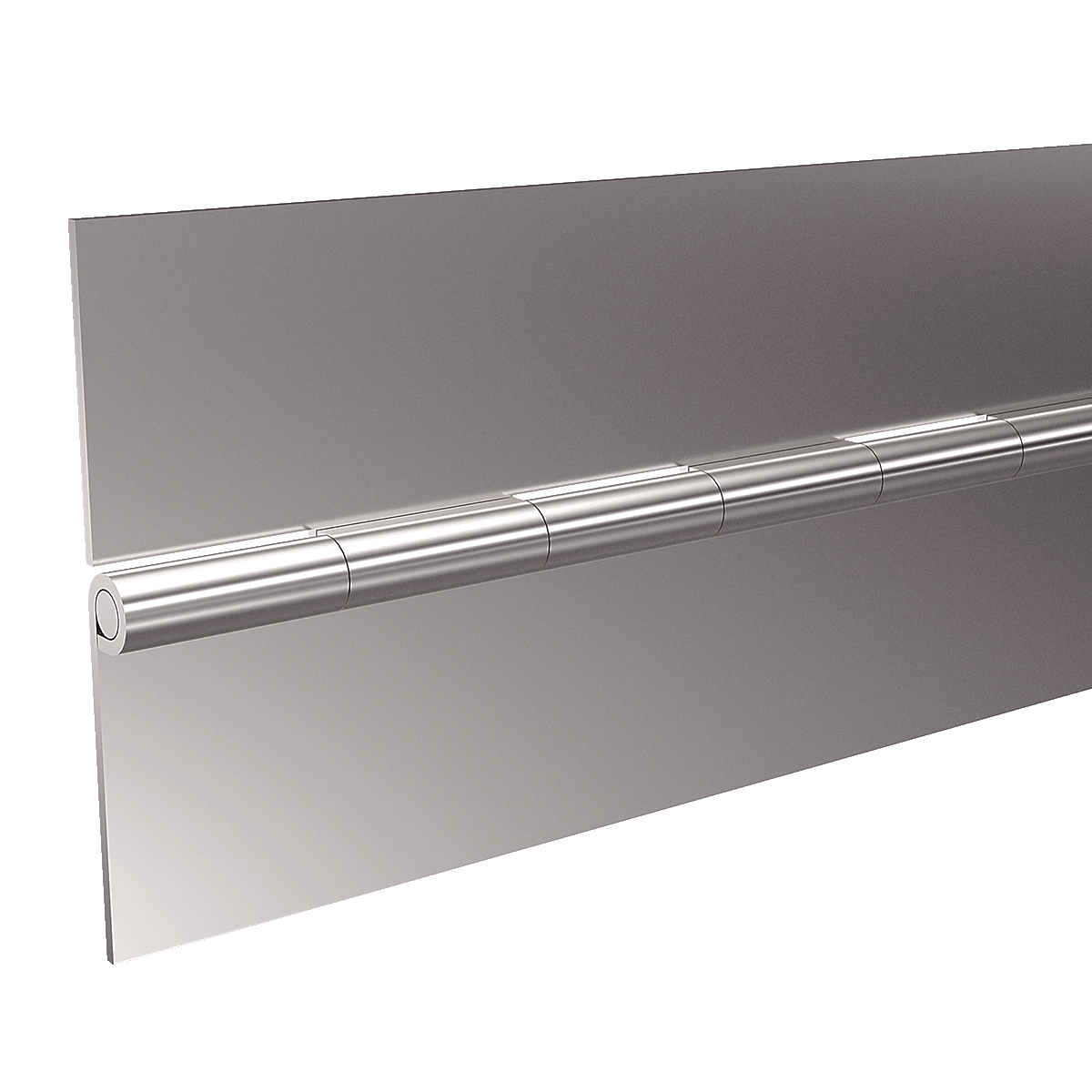TCH 16 gauge, 3in Wide x 72in Long, stainless steel continuous hinge, 505-P0730183805, partial left side perspective view