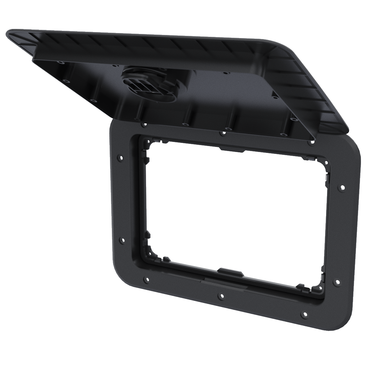 TCH watertight rectangular hatch, left side perspective view with hatch door open and frame visible - 506-5001900
