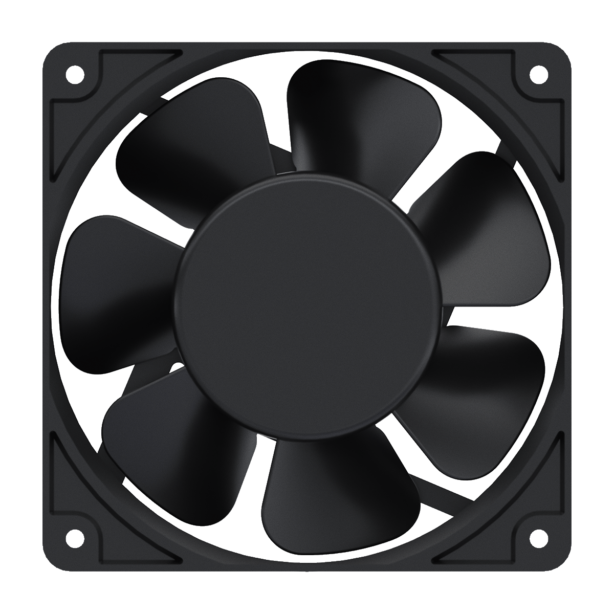Cooltron 120mm x 120mm x 38mm low noise AC powered cooling fan, right back view