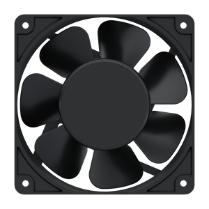 Cooltron 120mm x 120mm x 38mm low noise AC powered cooling fan, right back view