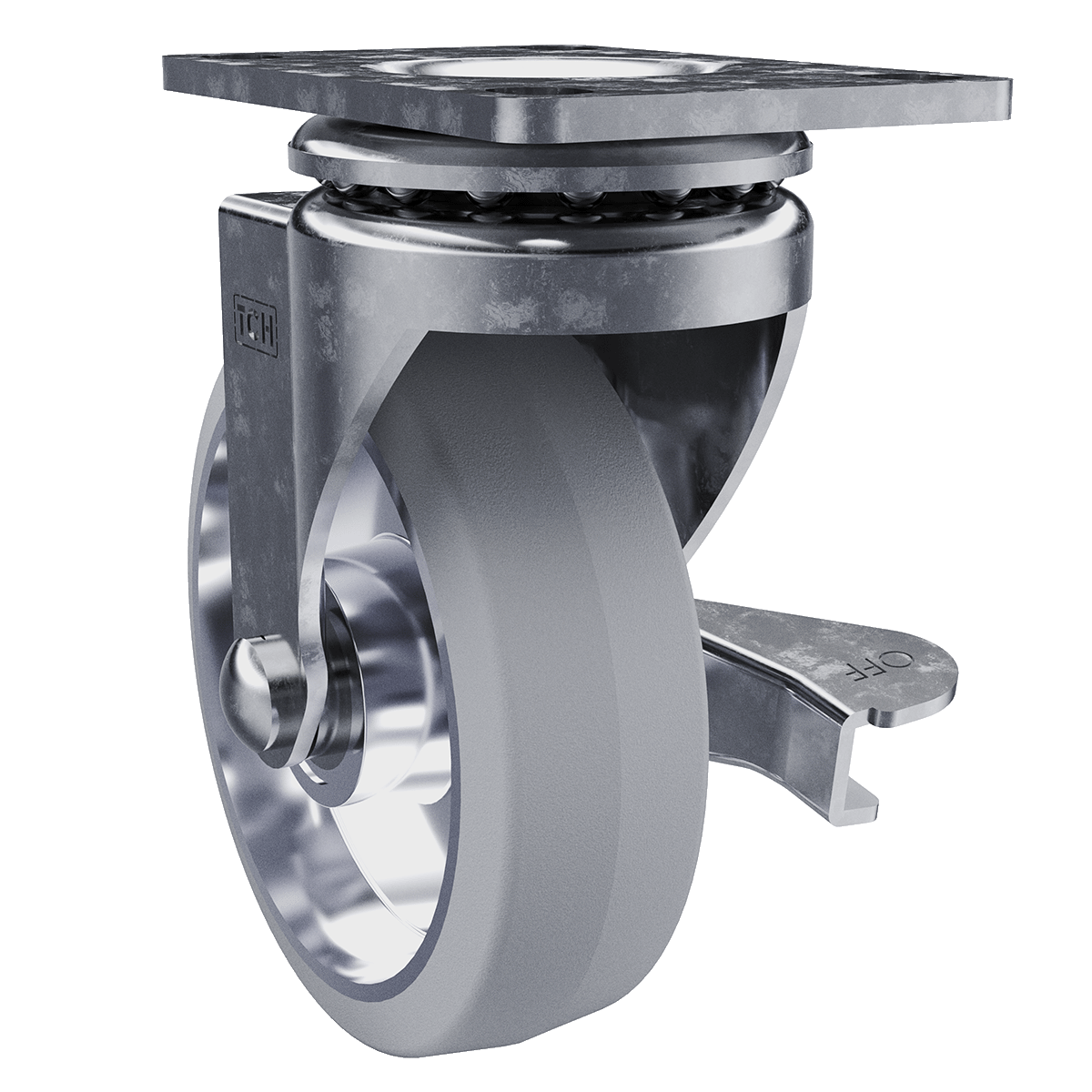 4&quot; Swivel Caster with Brake, Gray Tire and Aluminum Core