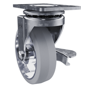 4" Swivel Caster with Brake, Gray Tire and Aluminum Core