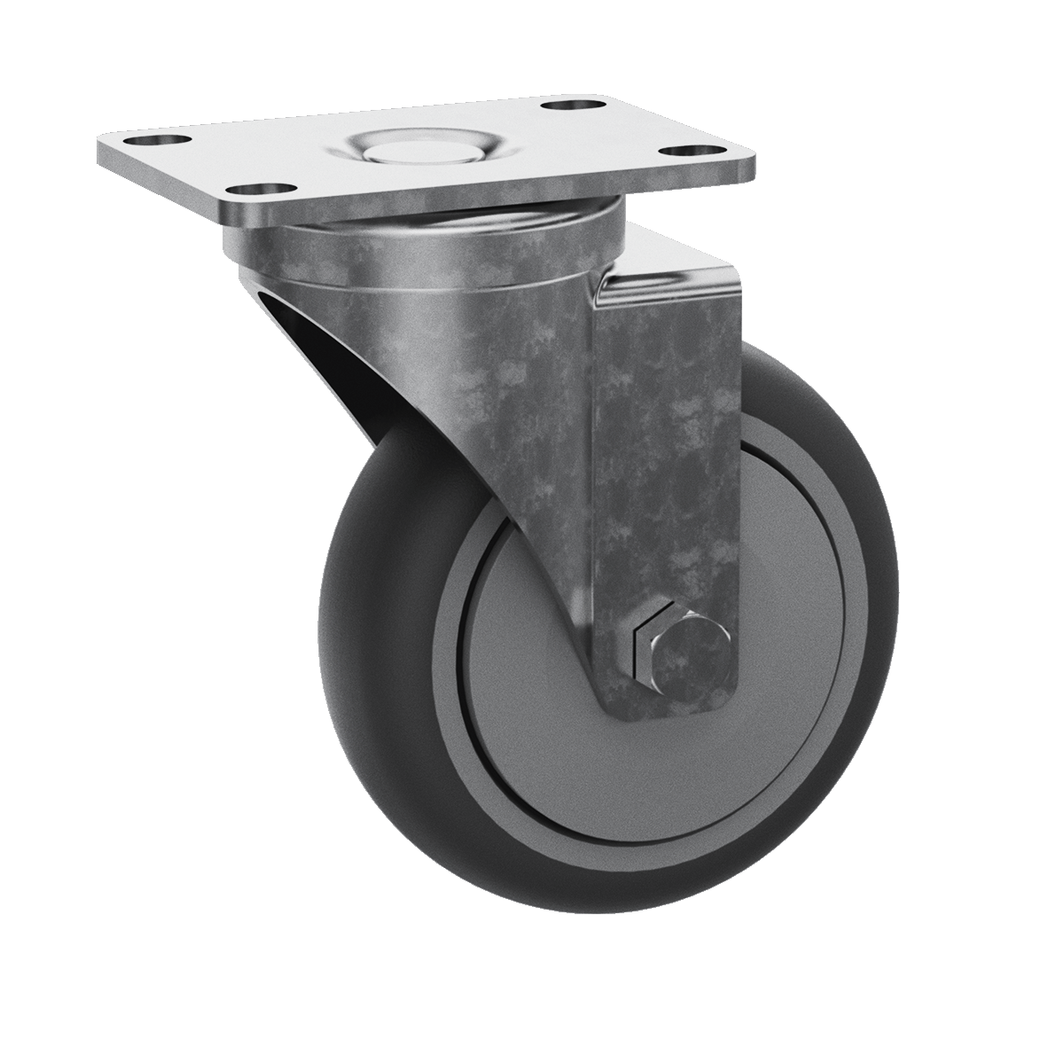 4" Performa Gray Tire Swivel Caster, 3/4 perspective