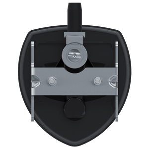 Southco N5-A0000A-A1 non-locking lift and turn compression latch with black plastic cup and chrome plated folding T-handle, back view