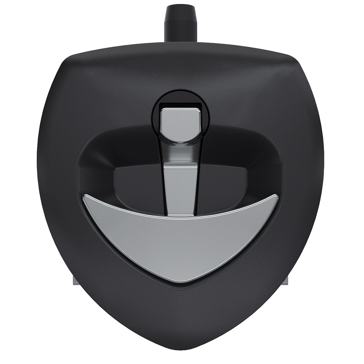 Southco N5-A0000A-A1 non-locking lift and turn compression latch with black plastic cup and chrome plated folding T-handle, front view