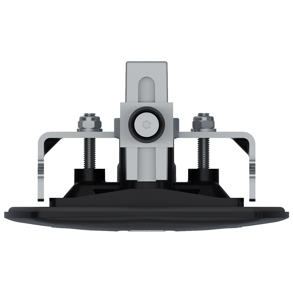 Southco N5-A0000A-A1 non-locking lift and turn compression latch with black plastic cup and chrome plated folding T-handle, top view
