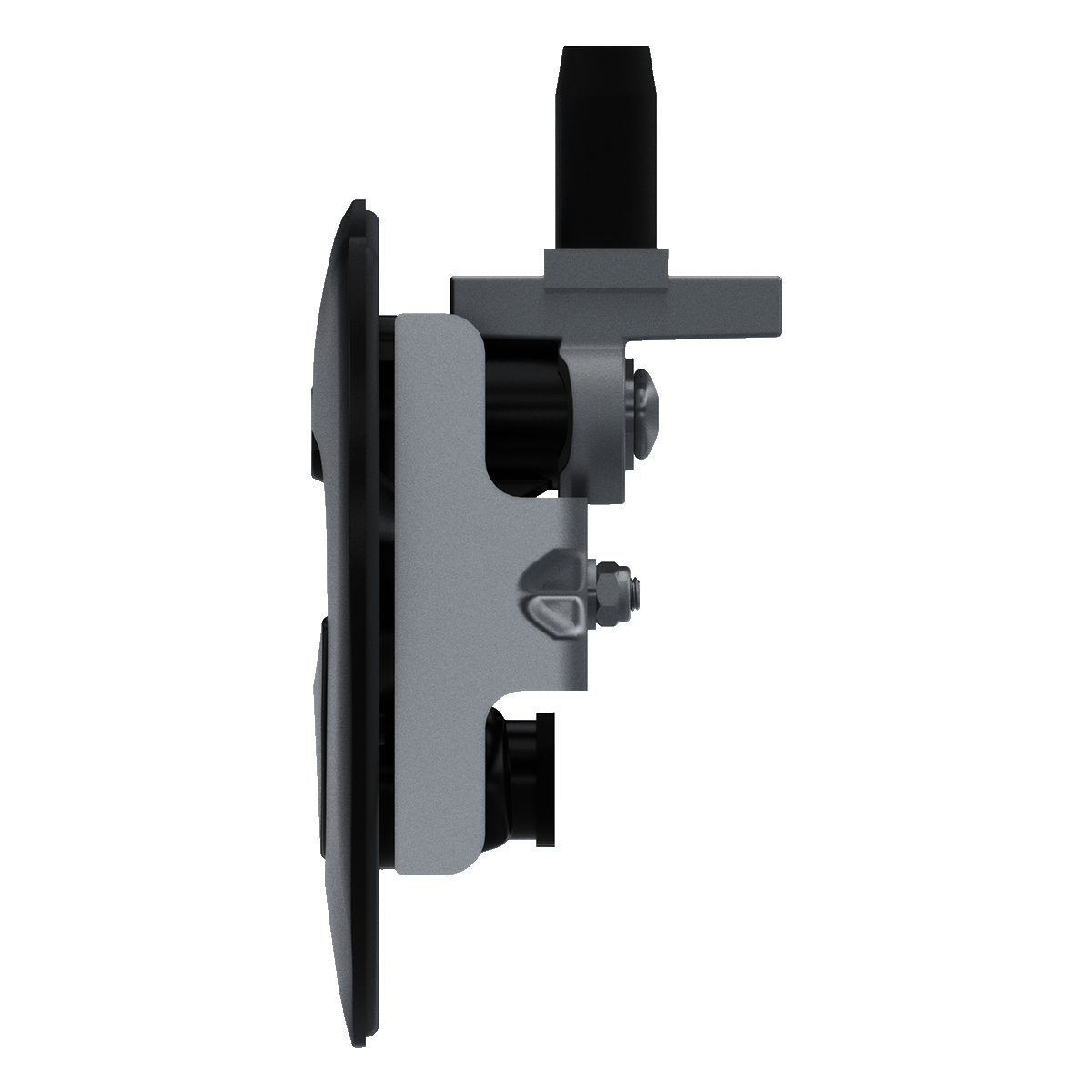 Southco N5-A0000A-A5 non-locking lift and turn compression latch with black plastic cup and black folding T-handle side view