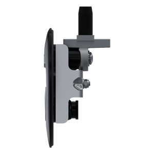 Southco N5-A0110A-A1 key-locking lift and turn compression latch with black plastic cup and chrome plated folding T-handle, side view