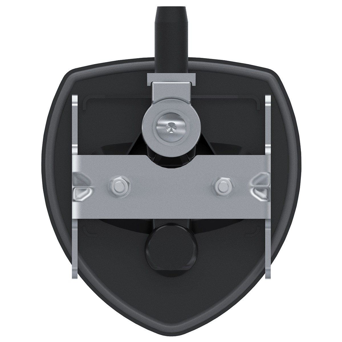 Southco N5-A0110A-A5 key-locking lift and turn compression latch with black plastic cup and black folding T-handle, back view