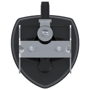Southco N5-A0110A-A5 key-locking lift and turn compression latch with black plastic cup and black folding T-handle, back view