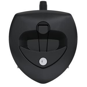Southco N5-A0110A-A5 key-locking lift and turn compression latch with black plastic cup and black folding T-handle, front view