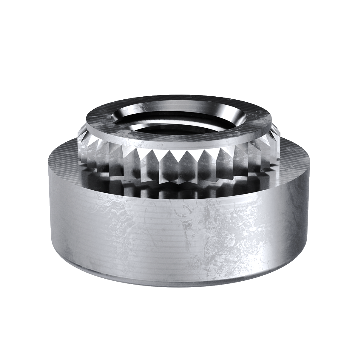 Broaching Nut, Steel, Electro Tin, Metric, M3x0.5, 100 Pack
