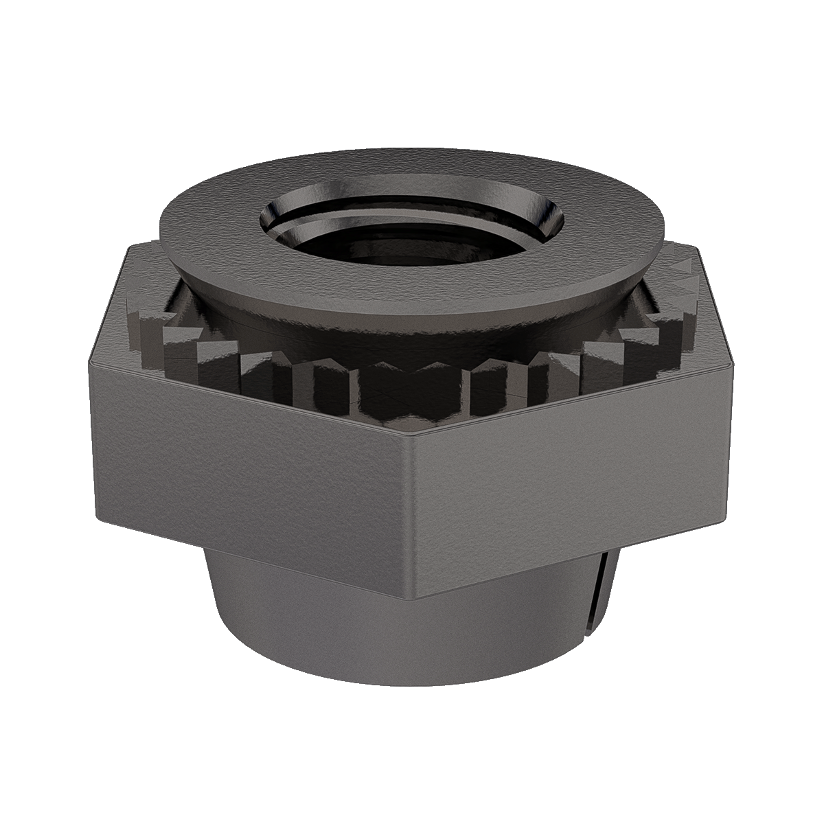 Self-Clinching Nut, Locking Thread, 300 Series Stainless Steel, Black Dry Film Lubricant, Metric, M5x0.8 x 2, 100 Pack