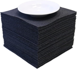 Stack of 100 sheet of PE foam with dinnerware dish to show size