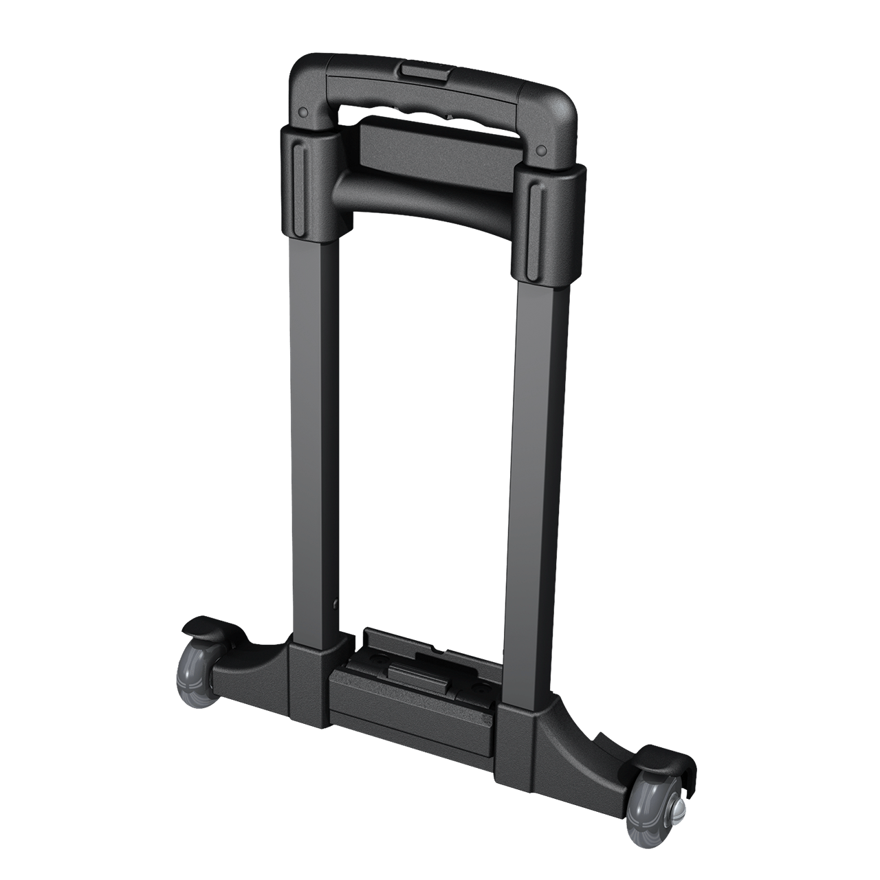 Black 3 stage removable surface mount extension handle with wheels, not extended 3/4 angle