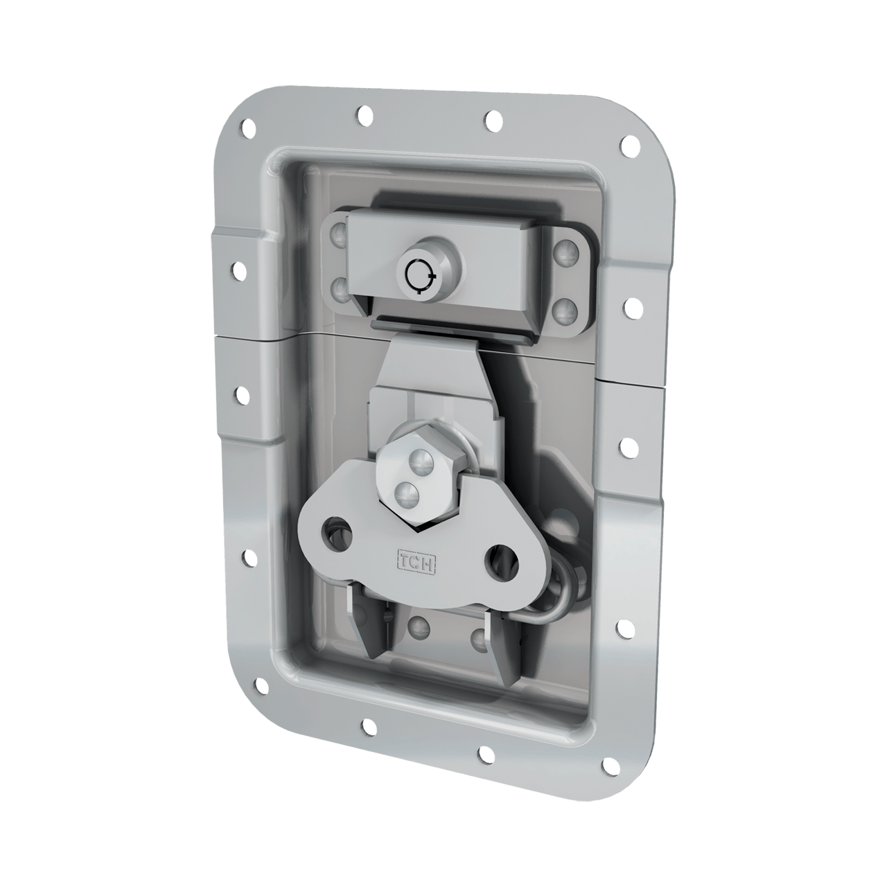 Render of Large Recessed Key lockable Low Mount Twist Catch with 1" Offset