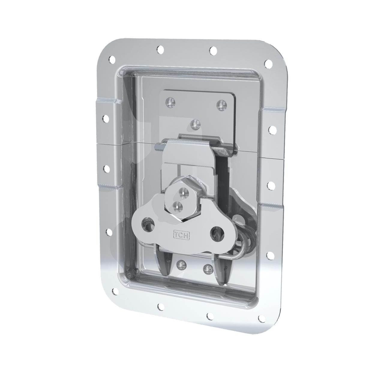 Render of Large Recessed Low Mount Twist Catch with 1" Offset and Kick-out Spring