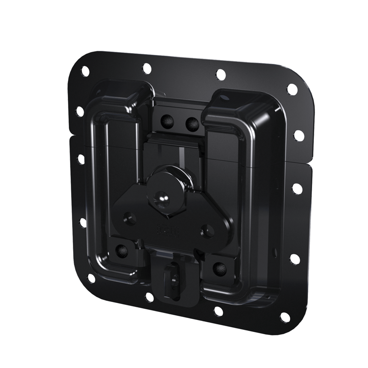 Pad lockable Protective Surface Mount Latch, Black, 3/4 view