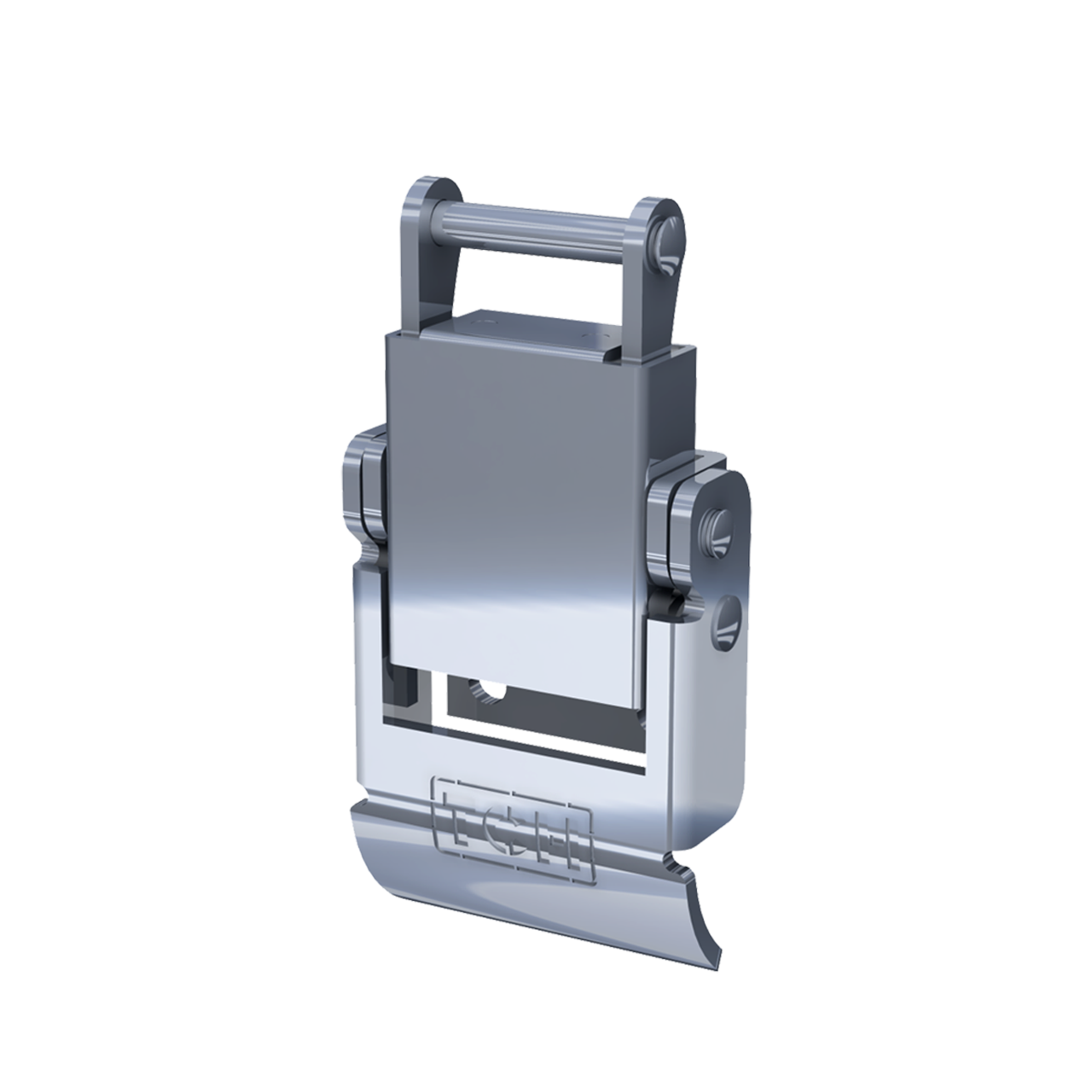 Render of Silver Compression Spring Drawlatch with Down swept Lever and 0.130" dia. mounting holes