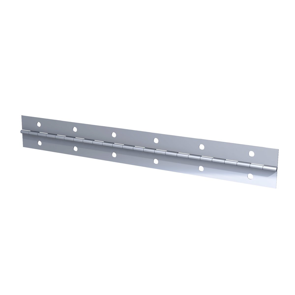 Steel Continuous Hinge - 0.03&quot; x 1.5&quot; x 72&quot; with Nickel Plate &amp; Mounting Holes