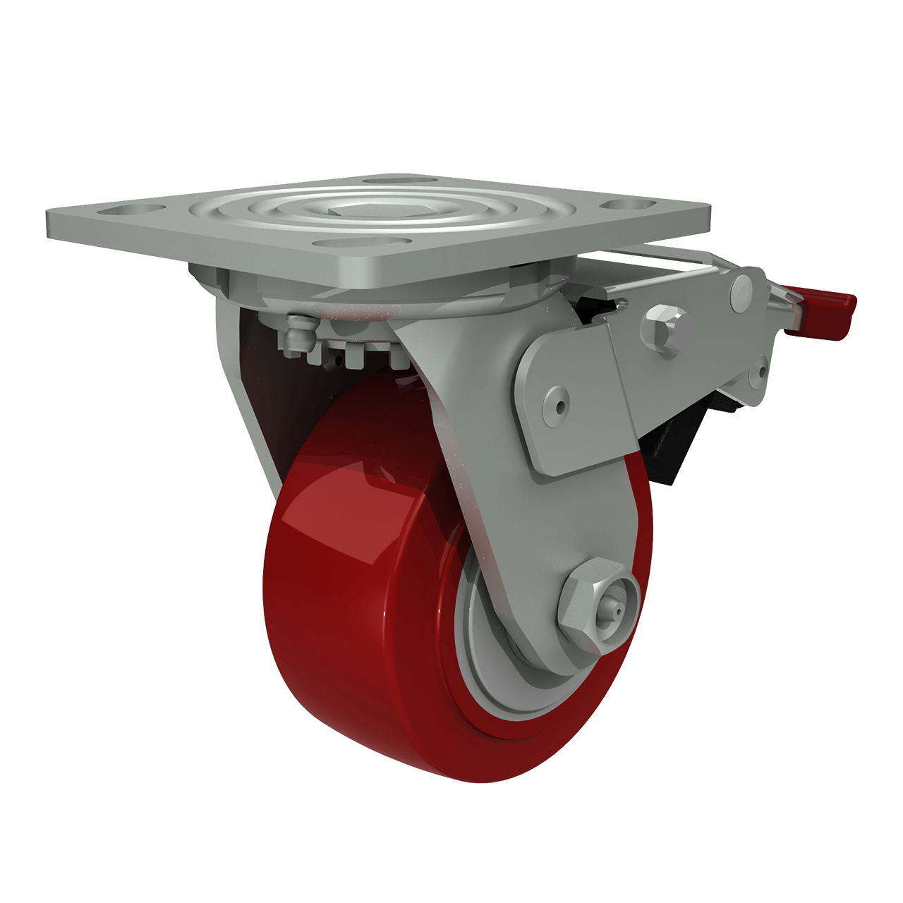 Render of 4" x 2" Polyurethane Swivel Caster with Full Brake, 3/4 perspective