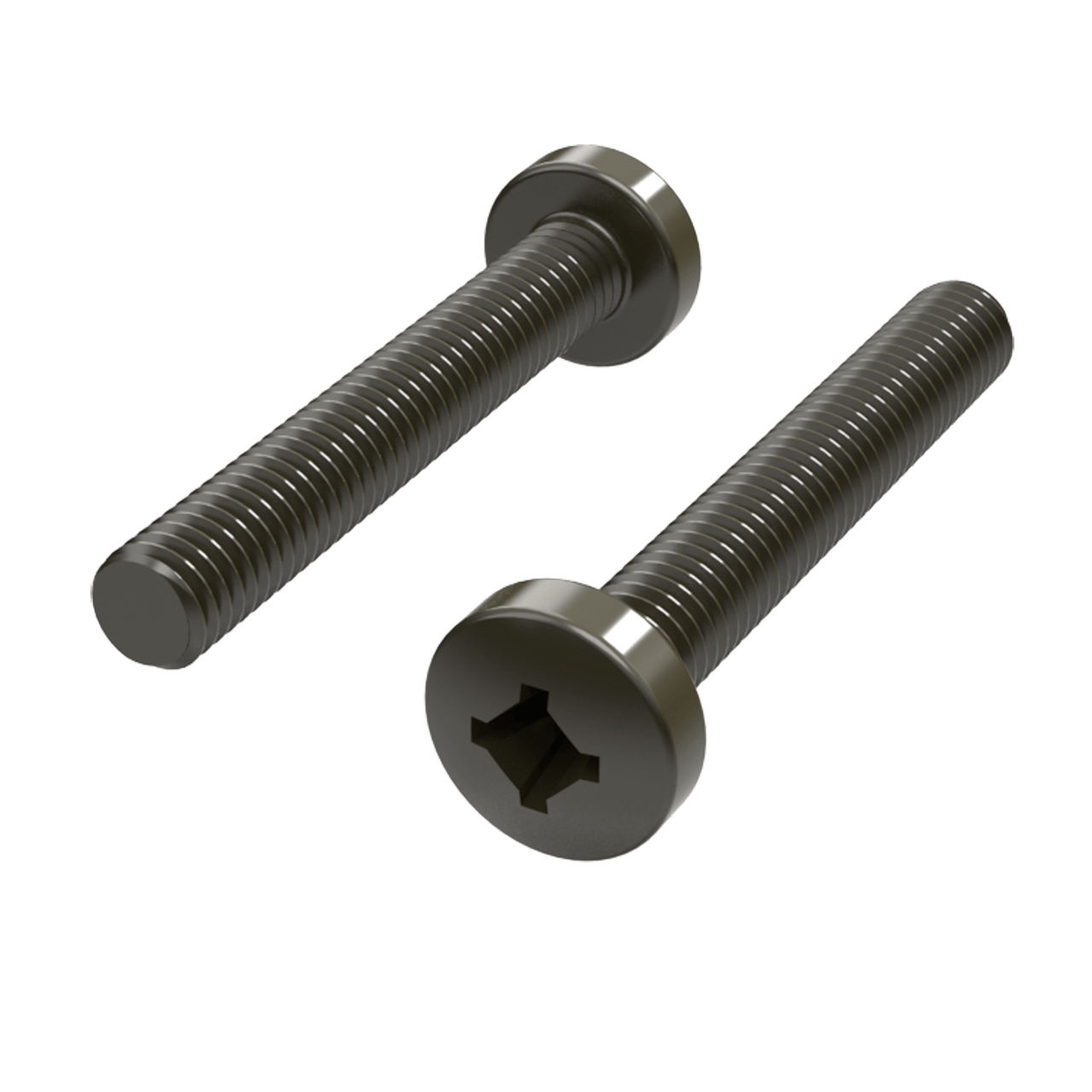 10-32 x 1-1/4" Pan head, Quadrex drive Machine Screw, 3/4 view