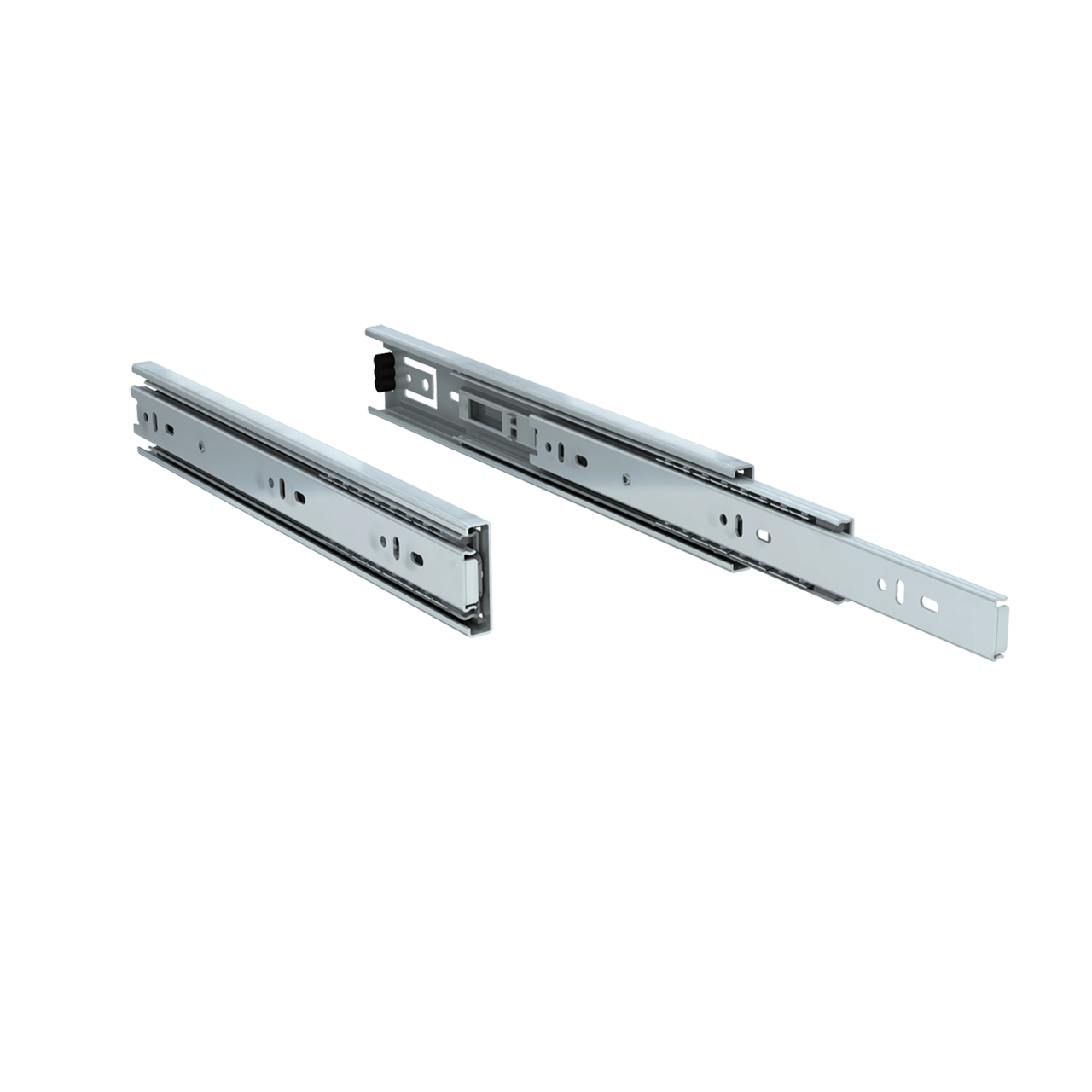 Heavy-duty telescopic drawer slides with ball-bearing mechanism for smooth extension.