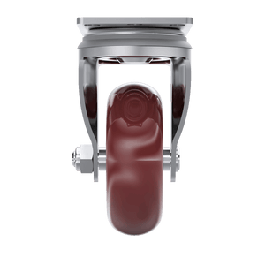 Front view of 3-1/2" maroon polyurethane swivel caster