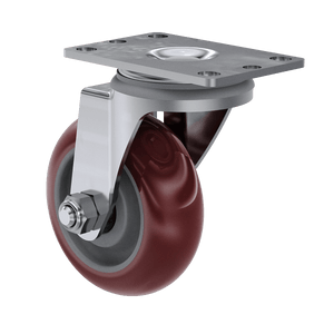 Left side view of 3-1/2" maroon polyurethane swivel caster