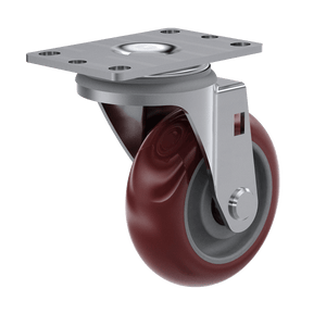 Right side view of 3-1/2" maroon polyurethane swivel caster