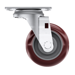 Side view of 3-1/2" maroon polyurethane swivel caster