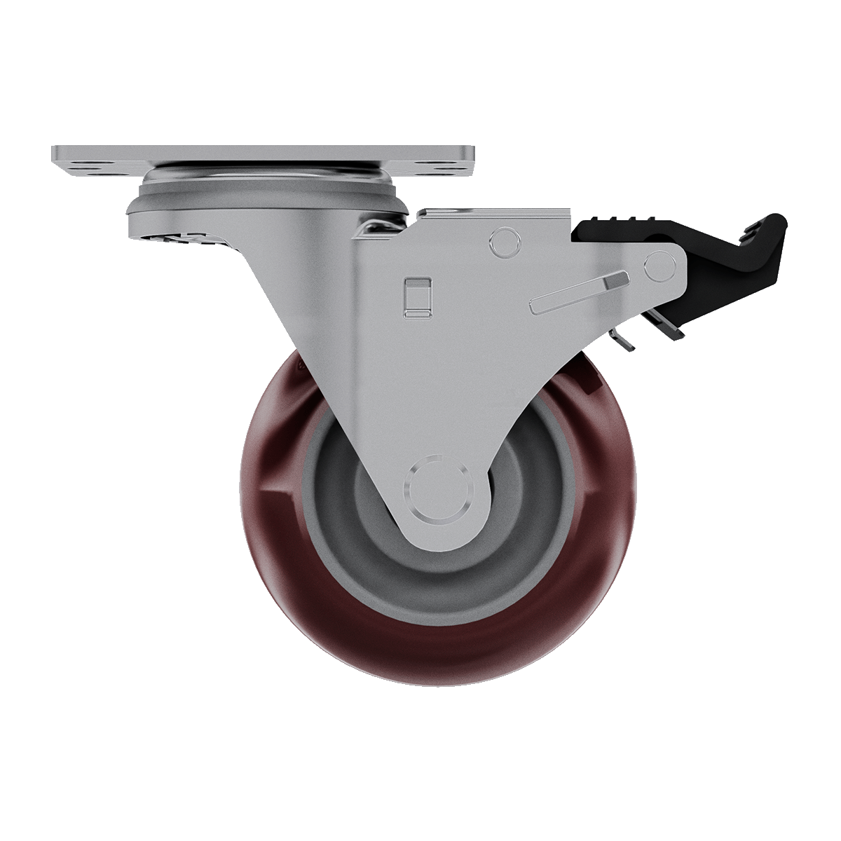 Side view of 3-1/2&quot; Swivel Caster with total lock wheel brake